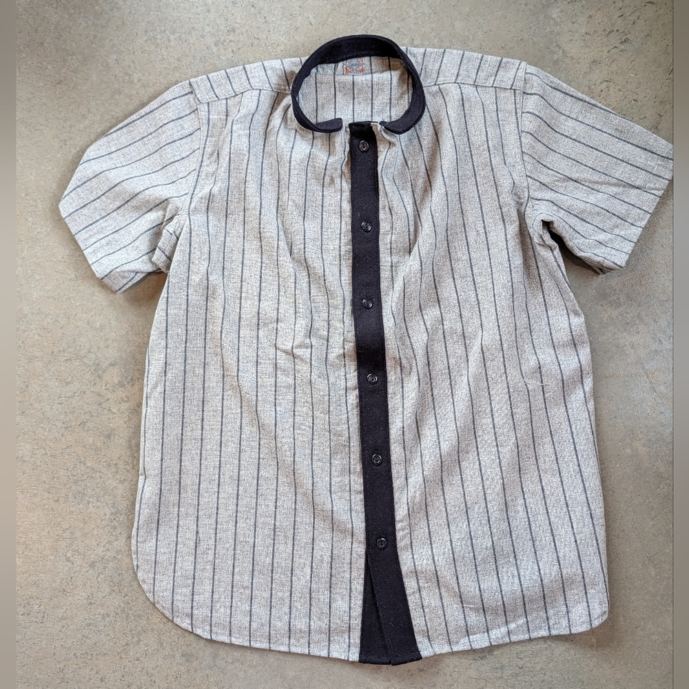 NWOT %100 Wool Ebbets Field Baseball Flannel Jersey L Pinstripe High Collar